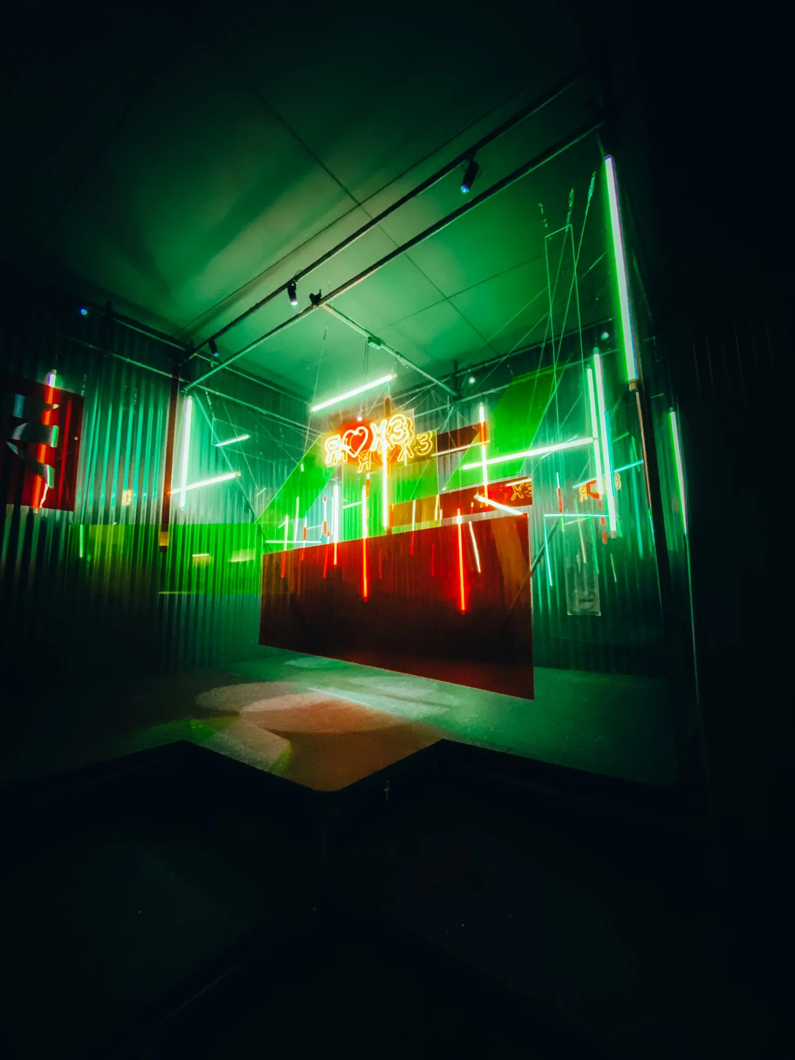 colorful neon light art installation room
